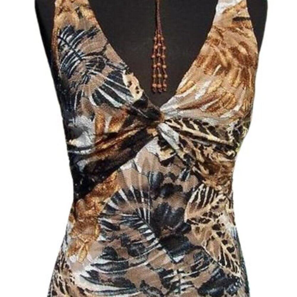 Cache Sheer Illusion Safari Lace Mesh Cami Top New Ruched Knot Lined New $98 NWT - Picture 3 of 5